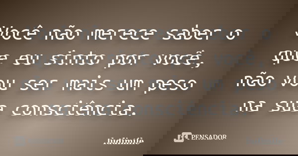 Você não merece saber o que eu sinto por você, não vou ser mais um peso na sua consciência.... Frase de ludimile.