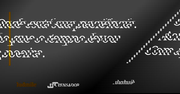 Onde está sua paciência . Acho que o tempo levou Com a poeira .... Frase de ludmile.