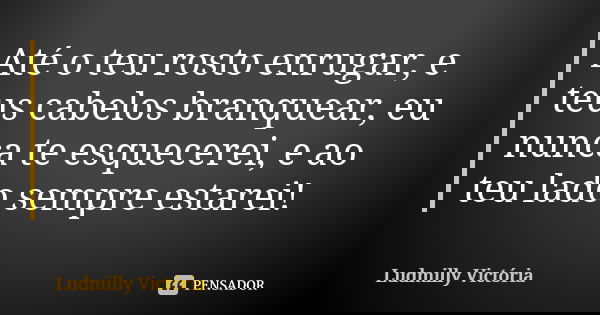 Até o teu rosto enrugar, e teus cabelos branquear, eu nunca te esquecerei, e ao teu lado sempre estarei!... Frase de Ludmilly Victória.
