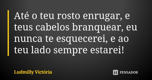 Até o teu rosto enrugar, e teus cabelos branquear, eu nunca te esquecerei, e ao teu lado sempre estarei!... Frase de Ludmilly Victória.