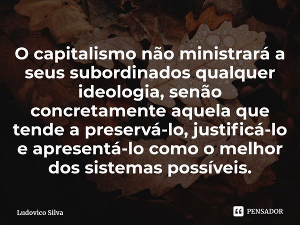 ⁠O capitalismo não ministrará a seus subordinados qualquer ideologia, senão concretamente aquela que tende a preservá-lo, justificá-lo e apresentá-lo como o mel... Frase de Ludovico Silva.