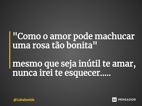 ⁠"Como o amor pode machucar uma rosa tão bonita" mesmo que seja inútil te amar, nunca irei te esquecer........ Frase de Luhalmeida.