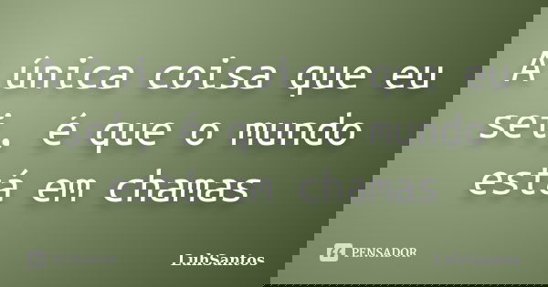 A única coisa que eu sei, é que o mundo está em chamas... Frase de LuhSantos.