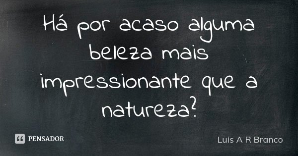 Há por acaso alguma beleza mais impressionante que a natureza?... Frase de Luis A R Branco.