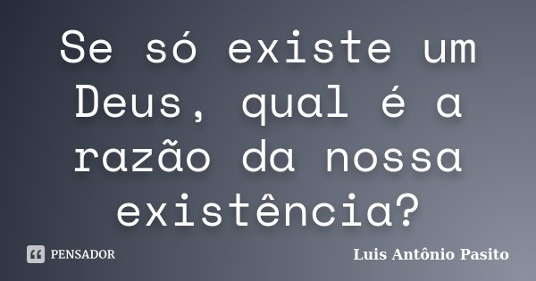 Se só existe um Deus, qual é a razão da nossa existência?... Frase de Luis Antonio Pasito.