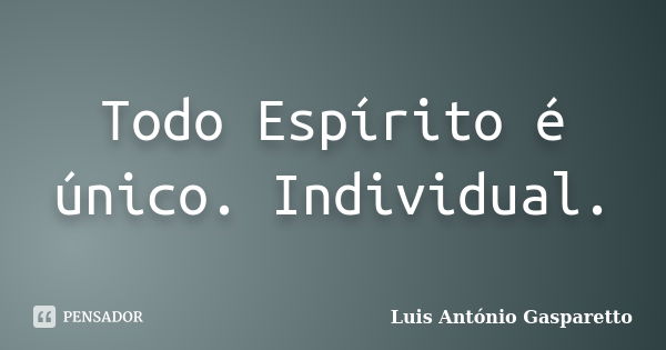 Todo Espírito é único. Individual.... Frase de Luis António Gasparetto.