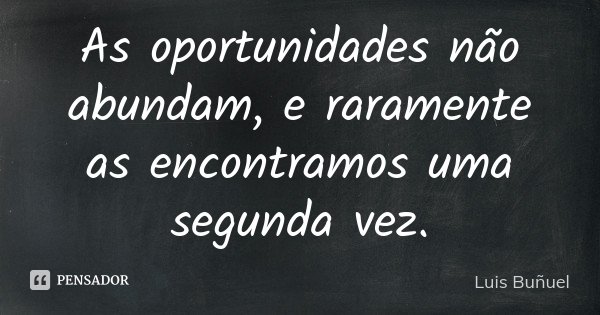 As oportunidades não abundam, e raramente as encontramos uma segunda vez.... Frase de Luis Buñuel.