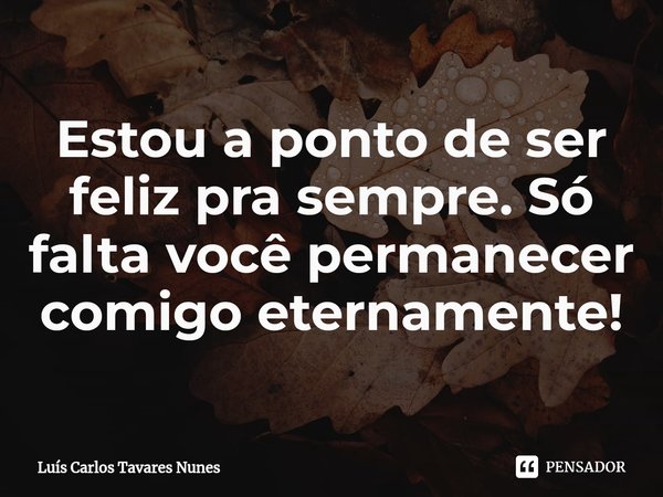 ⁠Estou a ponto de ser feliz pra sempre. Só falta você permanecer comigo eternamente!... Frase de Luís Carlos Tavares Nunes.