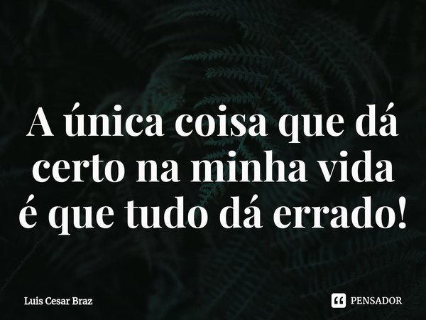 ⁠A única coisa que dá certo na minha vida é que tudo dá errado!... Frase de Luis Cesar Braz.