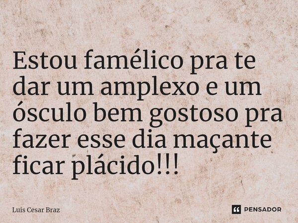 ⁠Estou famélico pra te dar um amplexo e um ósculo bem gostoso pra fazer esse dia maçante ficar plácido!!!... Frase de Luis Cesar Braz.