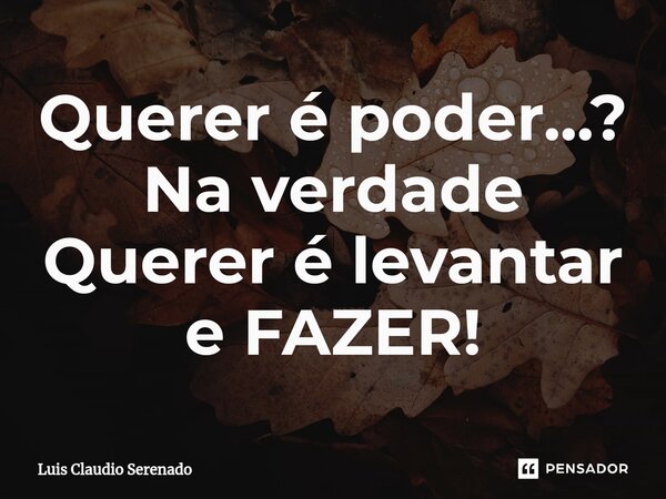 Querer é poder...? Na verdade Querer é levantar e FAZER!⁠... Frase de Luis Claudio Serenado.