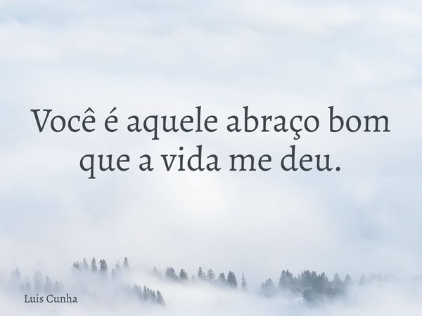 Você é aquele abraço bom que a vida me deu. ⁠... Frase de Luis Cunha.