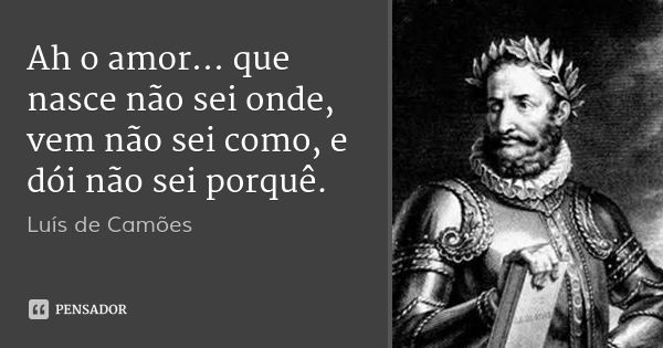 Ah o amor... que nasce não sei onde, vem não sei como, e dói não sei porquê.... Frase de Luís de Camões.