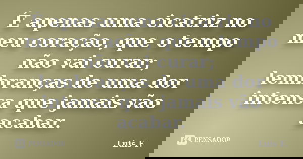 É apenas uma cicatriz no meu coração, que o tempo não vai curar; lembranças de uma dor intensa que jamais vão acabar.... Frase de Luis F..