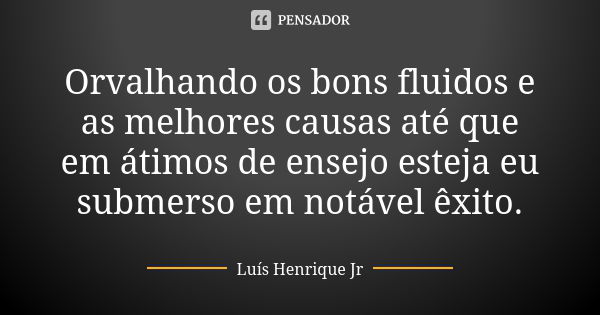 Orvalhando os bons fluidos e as melhores causas até que em átimos de ensejo esteja eu submerso em notável êxito.... Frase de Luís Henrique Jr.