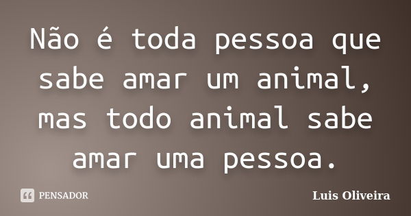 Não é toda pessoa que sabe amar um animal, mas todo animal sabe amar uma pessoa.... Frase de Luis Oliveira.