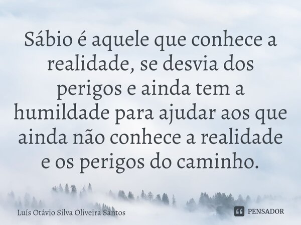 ⁠Sábio é aquele que conhece a realidade, se desvia dos perigos e ainda tem a humildade para ajudar aos que ainda não conhece a realidade e os perigos do caminho... Frase de Luís Otávio Silva Oliveira Santos.