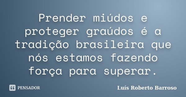 Prender miúdos e proteger graúdos é a tradição brasileira que nós estamos fazendo força para superar.... Frase de Luís Roberto Barroso.