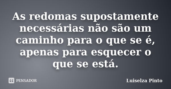 As redomas supostamente necessárias não são um caminho para o que se é, apenas para esquecer o que se está.... Frase de Luiselza Pinto.