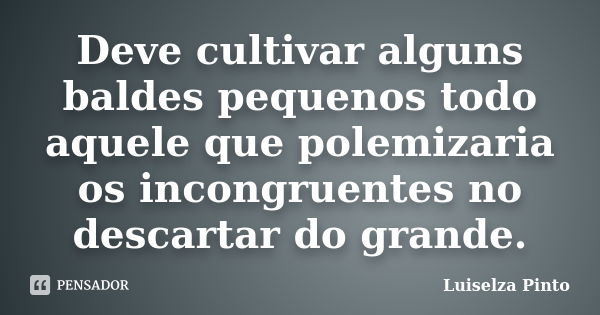 Deve cultivar alguns baldes pequenos todo aquele que polemizaria os incongruentes no descartar do grande.... Frase de Luiselza Pinto.