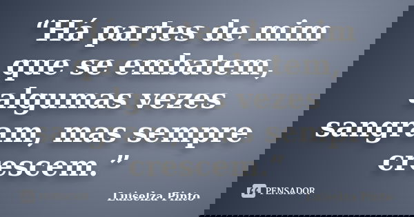“Há partes de mim que se embatem, algumas vezes sangram, mas sempre crescem.”... Frase de Luiselza Pinto.