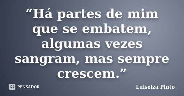 “Há partes de mim que se embatem, algumas vezes sangram, mas sempre crescem.”... Frase de Luiselza Pinto.