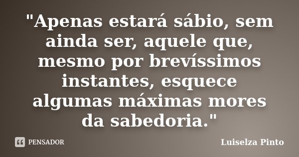"Apenas estará sábio, sem ainda ser, aquele que, mesmo por brevíssimos instantes, esquece algumas máximas mores da sabedoria."... Frase de Luiselza Pinto.