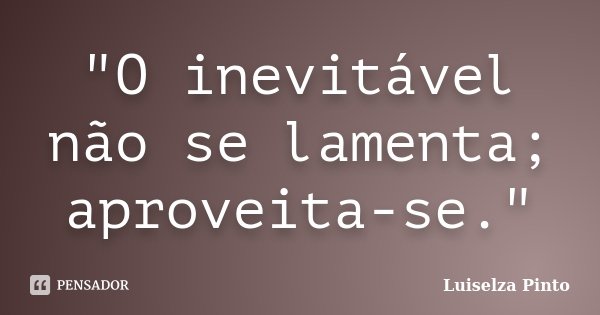 "O inevitável não se lamenta; aproveita-se."... Frase de Luiselza Pinto.