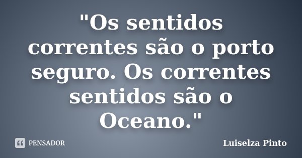 "Os sentidos correntes são o porto seguro. Os correntes sentidos são o Oceano."... Frase de Luiselza Pinto.