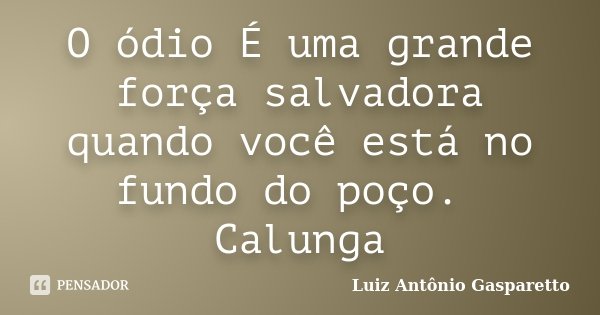 O ódio É uma grande força salvadora quando você está no fundo do poço. Calunga... Frase de Luiz António Gasparetto.