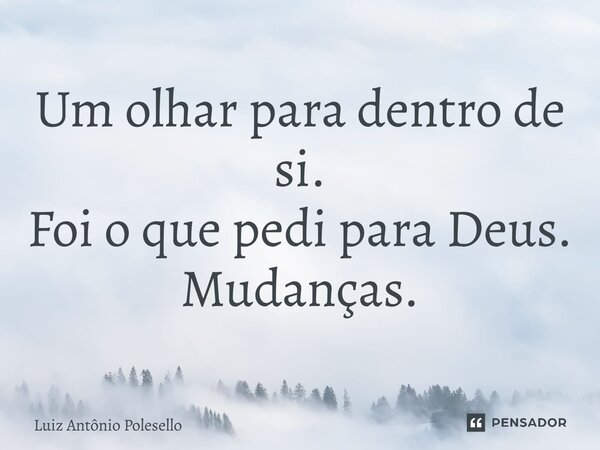 ⁠Um olhar para dentro de si. Foi o que pedi para Deus. Mudanças.... Frase de Luiz Antônio Polesello.