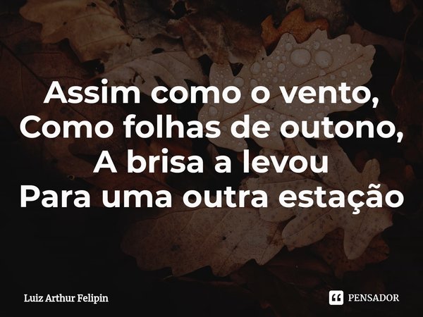⁠Assim como o vento,
Como folhas de outono,
A brisa a levou
Para uma outra estação... Frase de Luiz Arthur Felipin.
