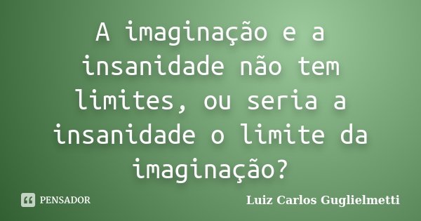 A imaginação e a insanidade não tem limites, ou seria a insanidade o limite da imaginação?... Frase de Luiz Carlos Guglielmetti.