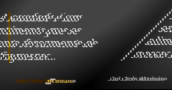 A saudade é um sentimento que se alimenta ferozmente de nossas fraquezas...... Frase de Luiz Carlos Maximiano.