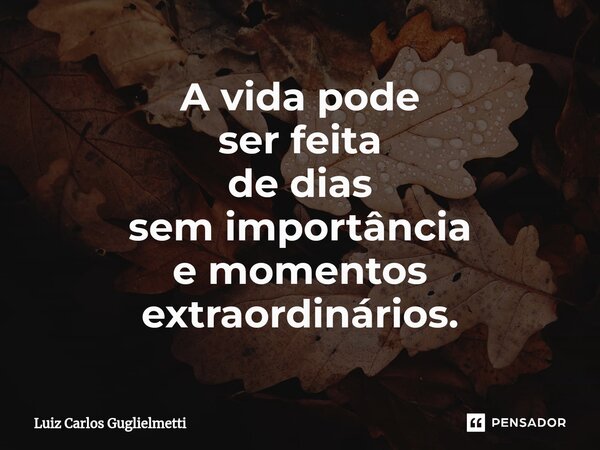 ⁠A vida pode ser feita de dias sem importância e momentos extraordinários.... Frase de Luiz Carlos Guglielmetti.