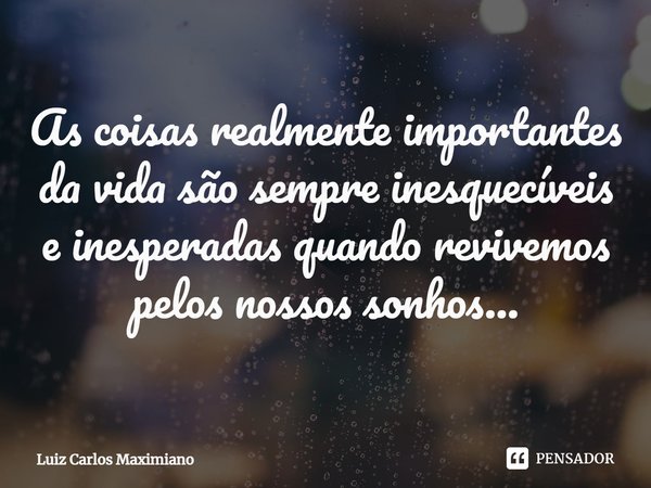 ⁠As coisas realmente importantes da vida são sempre inesquecíveis e inesperadas quando revivemos pelos nossos sonhos...... Frase de Luiz Carlos Maximiano.