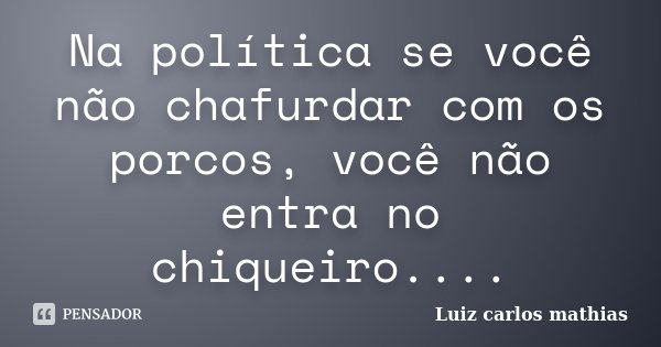 Na política se você não chafurdar com os porcos, você não entra no chiqueiro....... Frase de Luiz Carlos Mathias.
