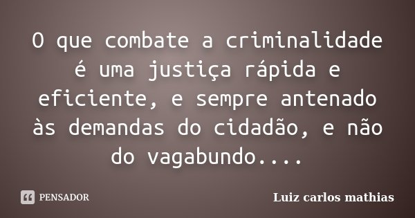 O que combate a criminalidade é uma justiça rápida e eficiente, e sempre antenado às demandas do cidadão, e não do vagabundo....... Frase de Luiz Carlos Mathias.