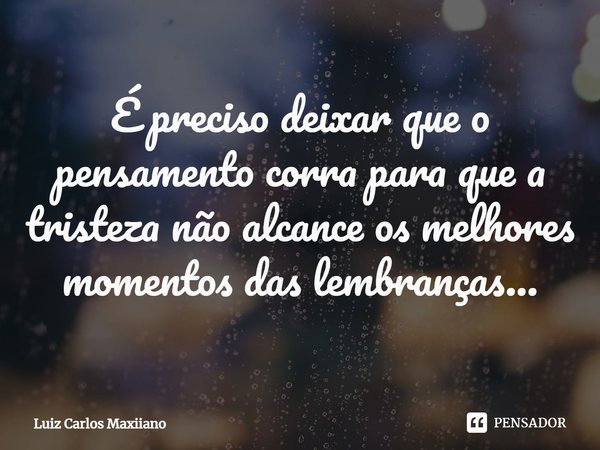 ⁠É preciso deixar que o pensamento corra para que a tristeza não alcance os melhores momentos das lembranças...... Frase de Luiz Carlos Maxiiano.