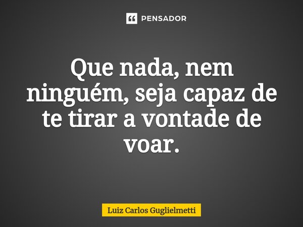 ⁠Que nada, nem ninguém, seja capaz de te tirar a vontade de voar.... Frase de Luiz Carlos Guglielmetti.