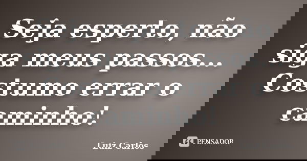 Seja esperto, não siga meus passos... Costumo errar o caminho!... Frase de Luiz Carlos.
