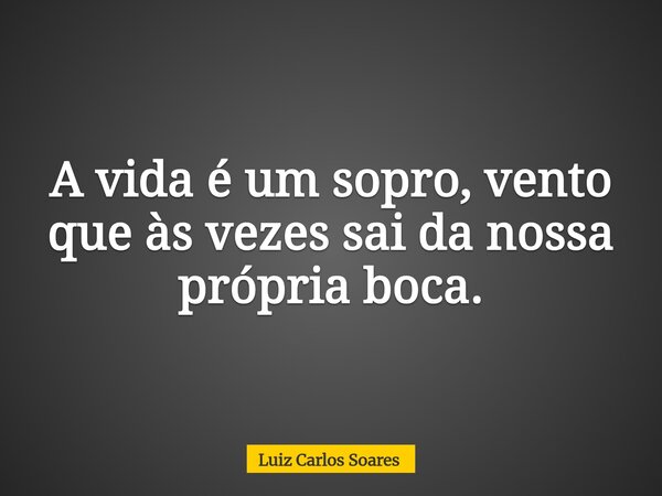 A vida é um sopro, vento que às vezes sai da nossa própria boca.... Frase de Luiz Carlos Soares.