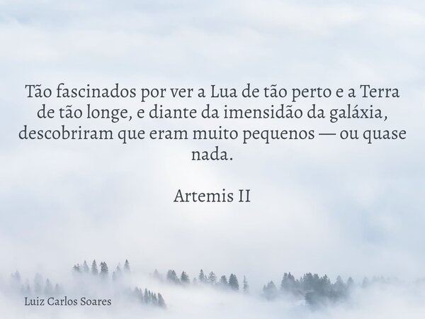 Tão fascinados por ver a Lua de tão perto e a Terra de tão longe, e diante da imensidão da galáxia, descobriram que eram muito pequenos — ou quase nada. Artemis... Frase de Luiz Carlos Soares.