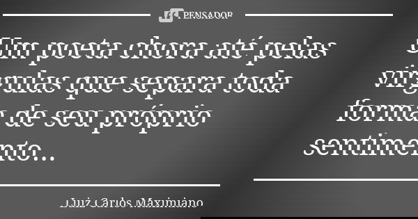 Um poeta chora até pelas virgulas que separa toda forma de seu próprio sentimento...... Frase de Luiz Carlos Maximiano.