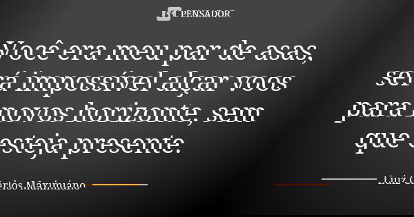 Você era meu par de asas, será impossível alçar voos para novos horizonte, sem que esteja presente.... Frase de Luiz Carlos Maximiano.