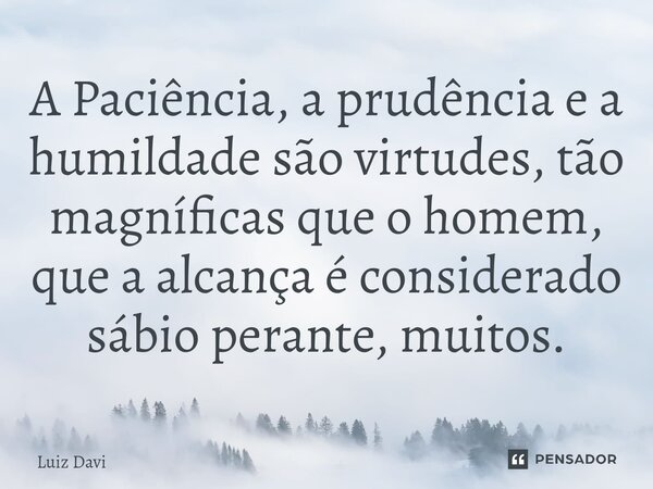 A Paciência, a prudência e a humildade são virtudes, tão magníficas que ⁠o homem, que a alcança é considerado sábio perante, muitos.... Frase de Luiz davi.