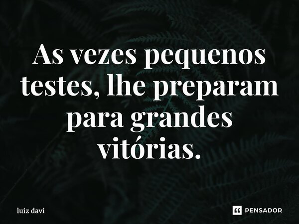 ⁠As vezes pequenos testes, lhe preparam para grandes vitórias.... Frase de Luiz davi.