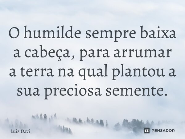 ⁠O humilde sempre baixa a cabeça, para arrumar a terra na qual plantou a sua preciosa semente.... Frase de Luiz davi.