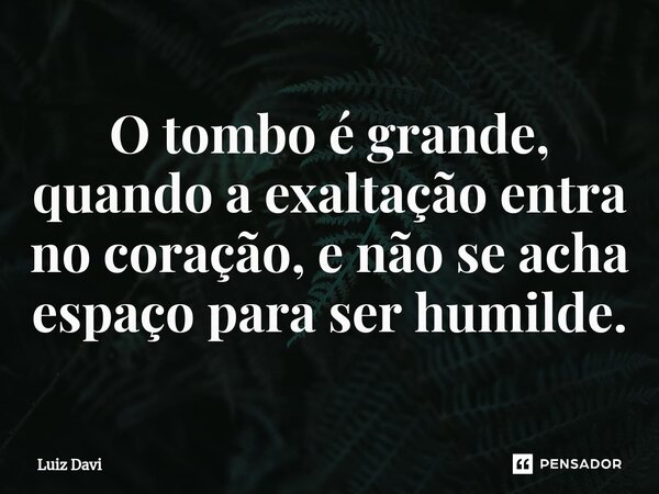 ⁠O tombo é grande, quando a exaltação entra no coração, e não se acha espaço para ser humilde.... Frase de Luiz davi.