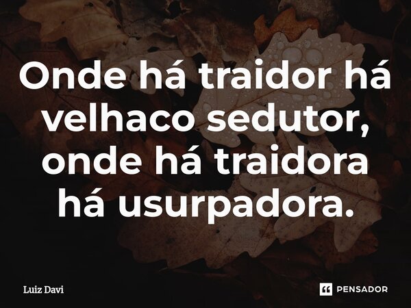 ⁠Onde há traidor há velhaco sedutor, onde há traidora há usurpadora.... Frase de Luiz davi.